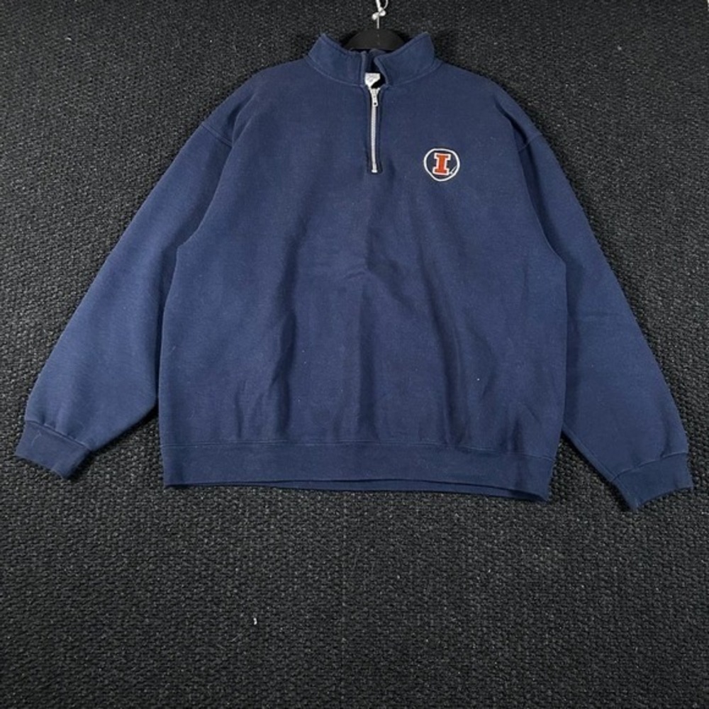 Vintage Illinois Fighting Quarter Zip Pullover Sweatshirt Mens Size XL Navy‎